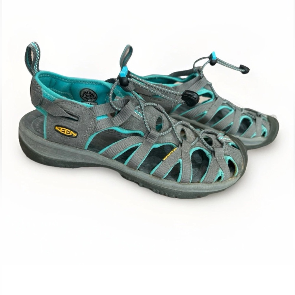 Keen Whisper Sandals Shoes Women Size 7.5 Grey Teal Blue Fisherman Hiking Water